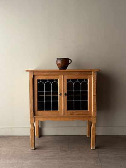 Danish oak & stained glass cabinet