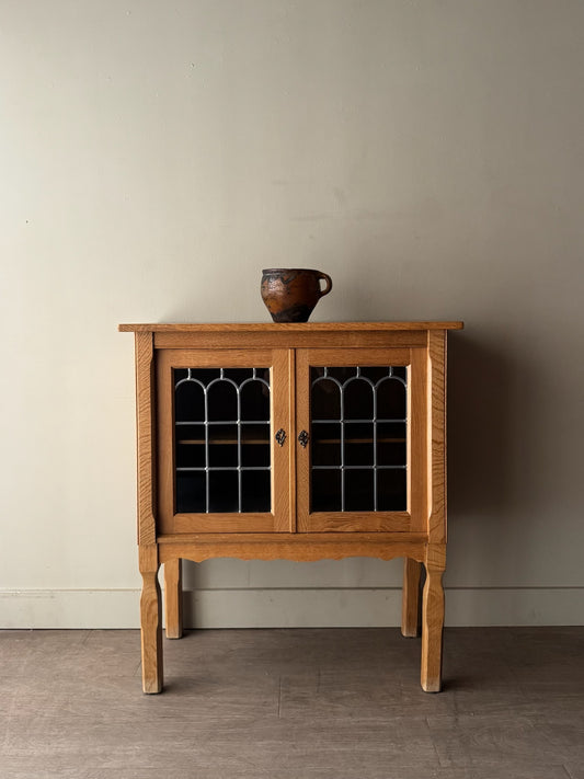 Danish oak & stained glass cabinet