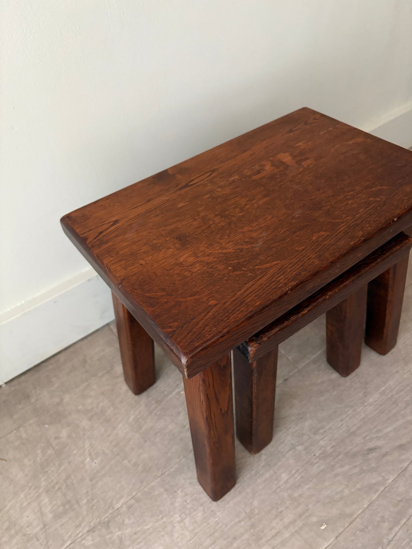 Belgian Brutalist oak nesting tables