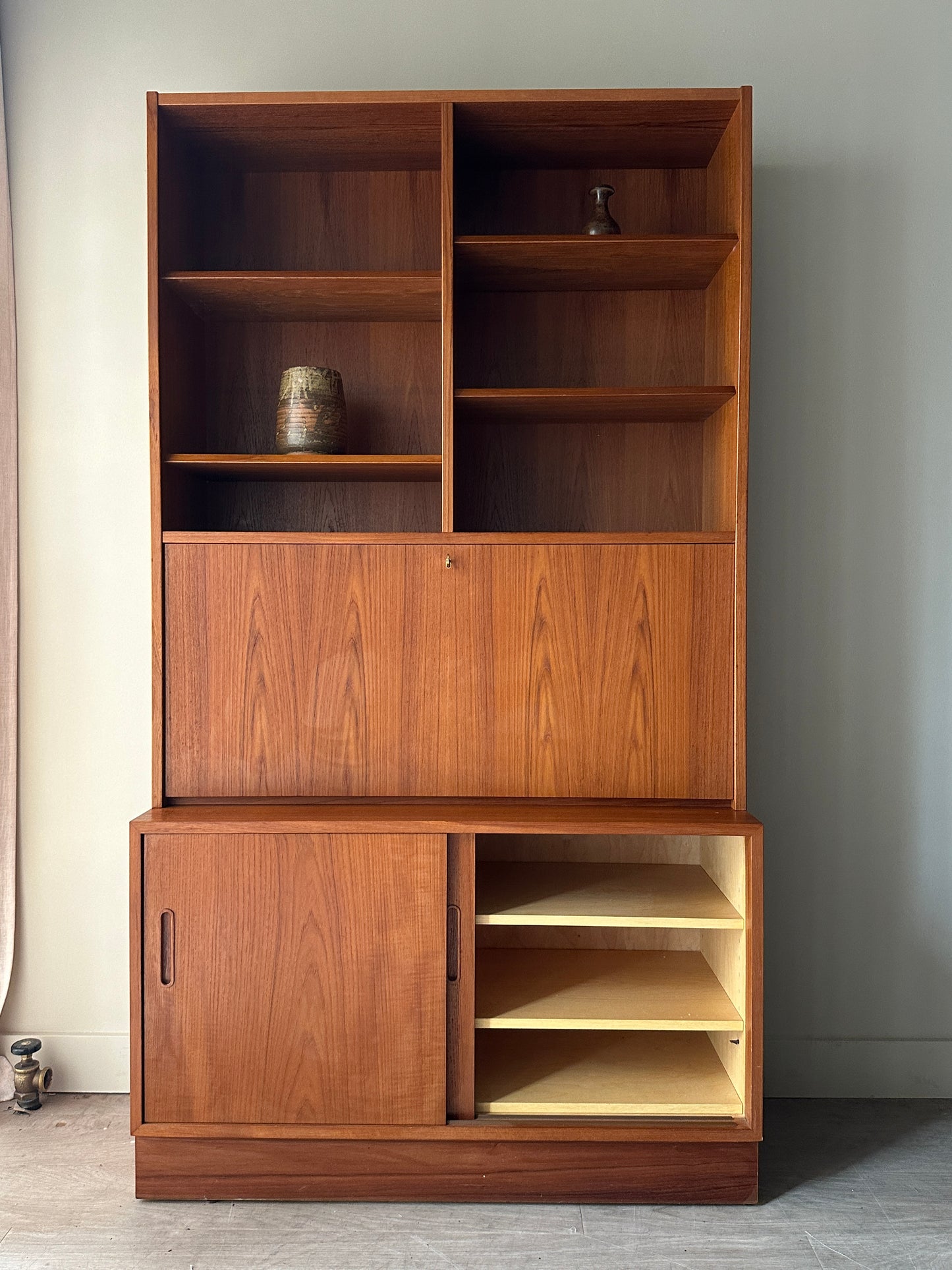 Two piece Danish teak hutch