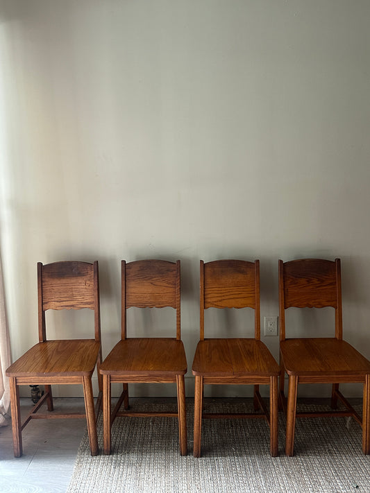 Pine dining chairs. Sold in pairs.