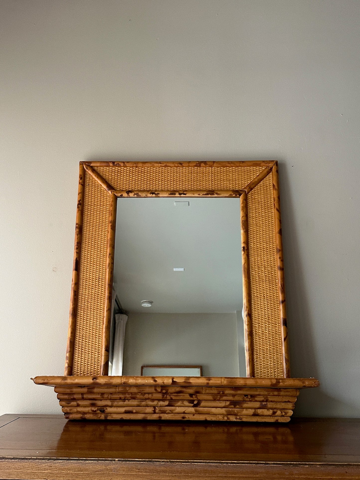 Bamboo mirror with shelf