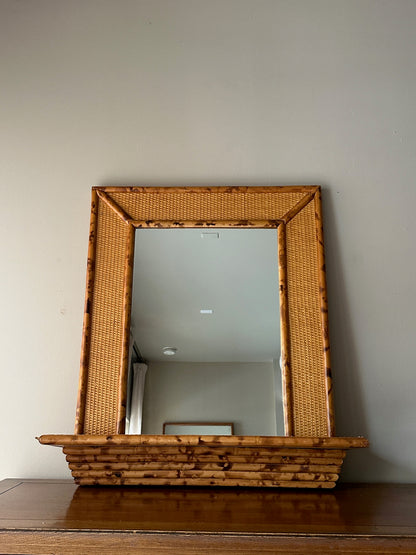 Bamboo mirror with shelf