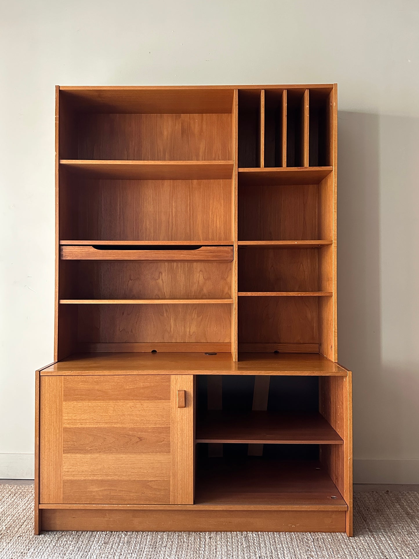 Teak two piece bookcase