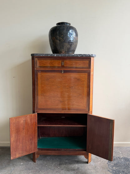 Walnut & mahogany marble top secretary cabinet