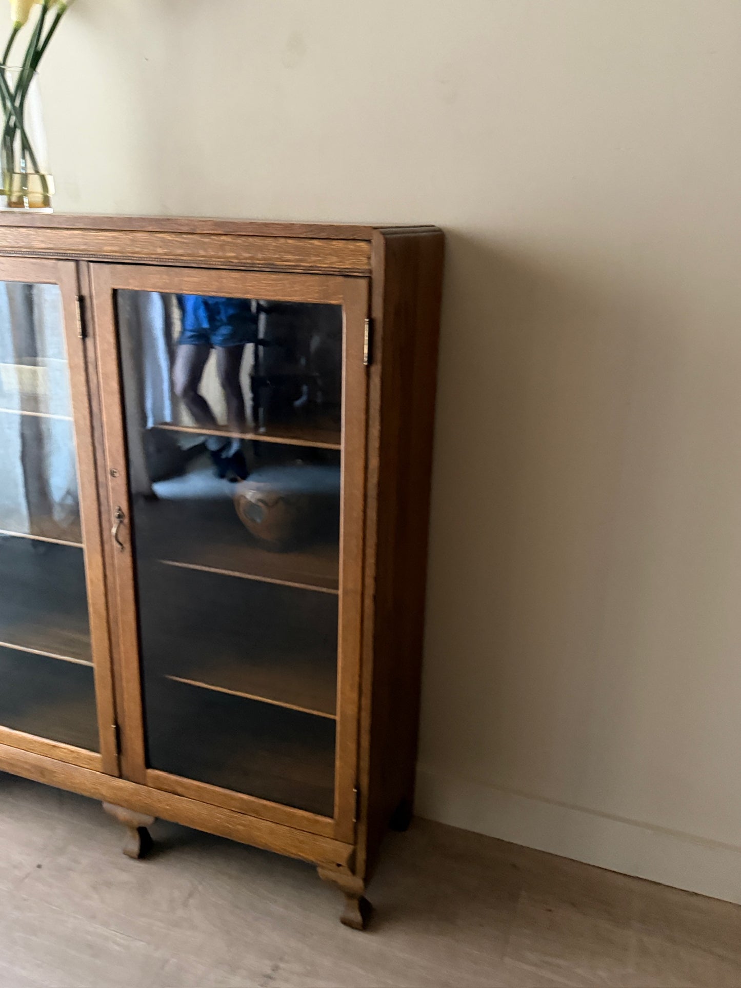 Golden oak 3 door display cabinet