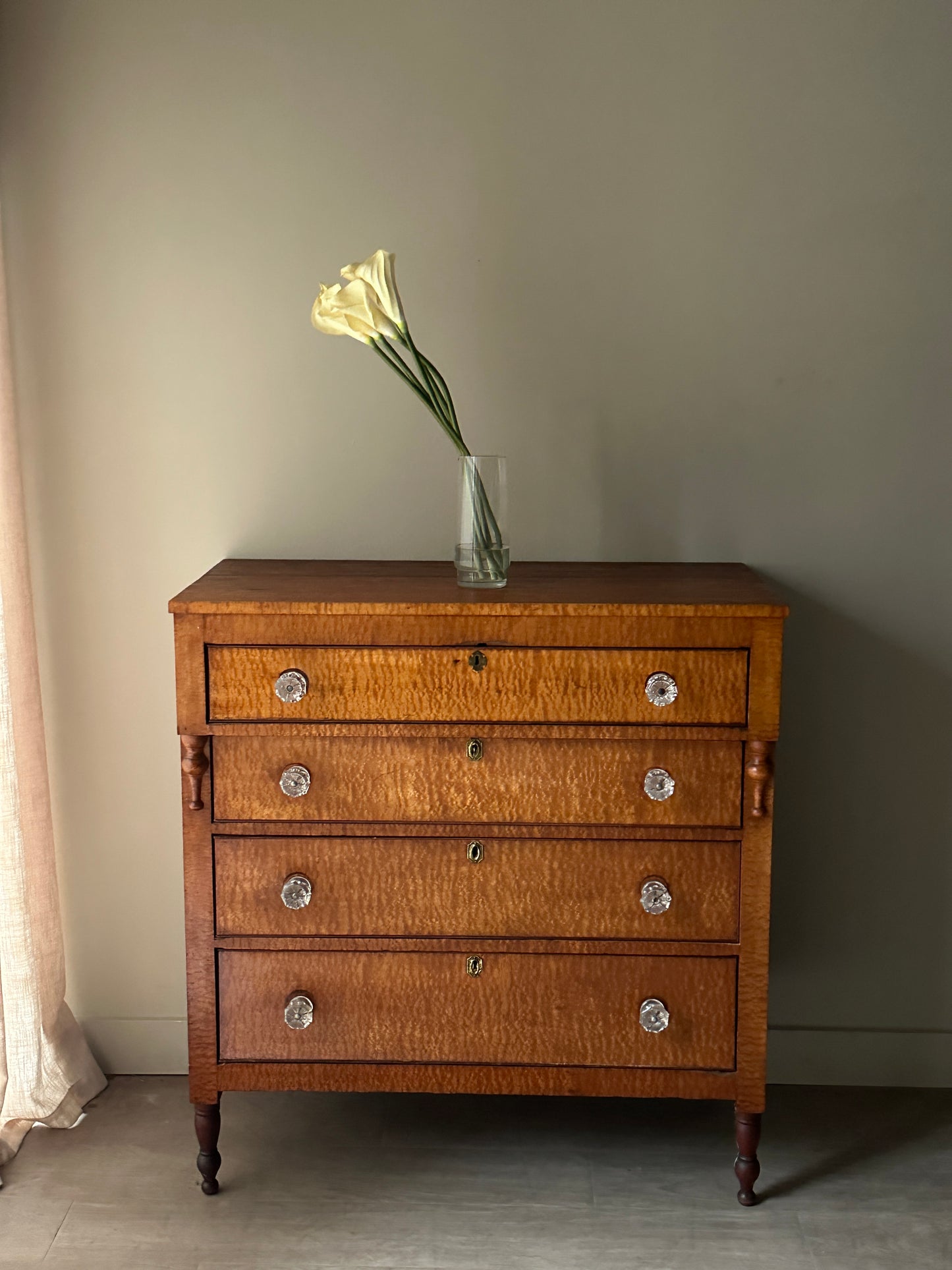 Birds Eye maple and cherry Sheraton dresser