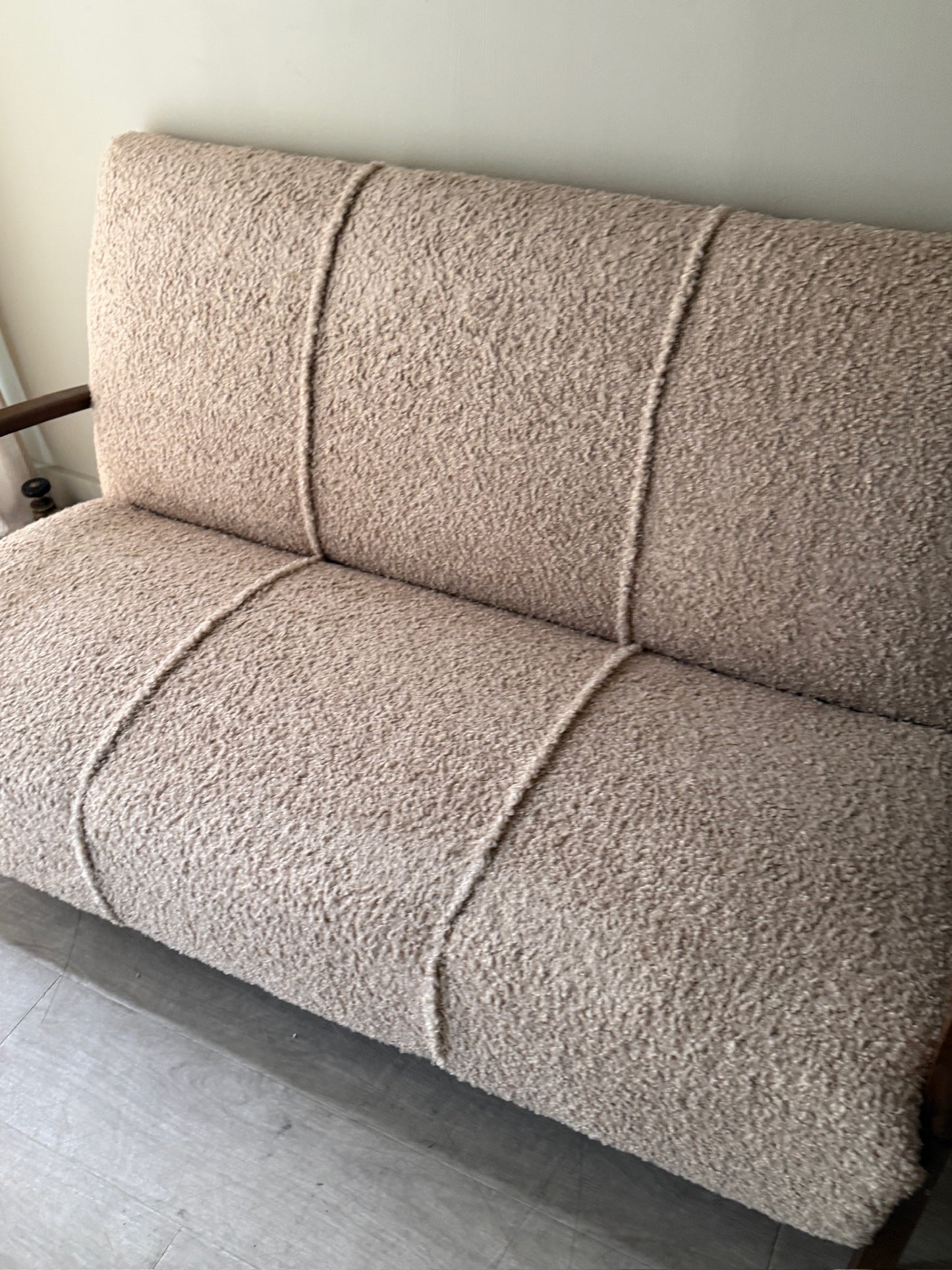 Danish oak & boucle sofa