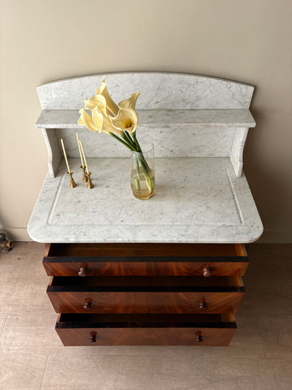 Marble top walnut 3 drawer dresser