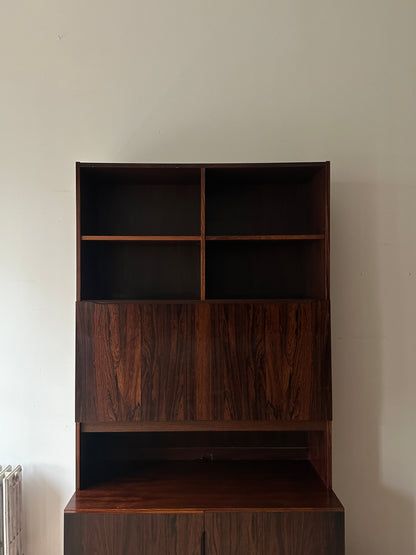 Two piece rosewood hutch with bar/desk compartment