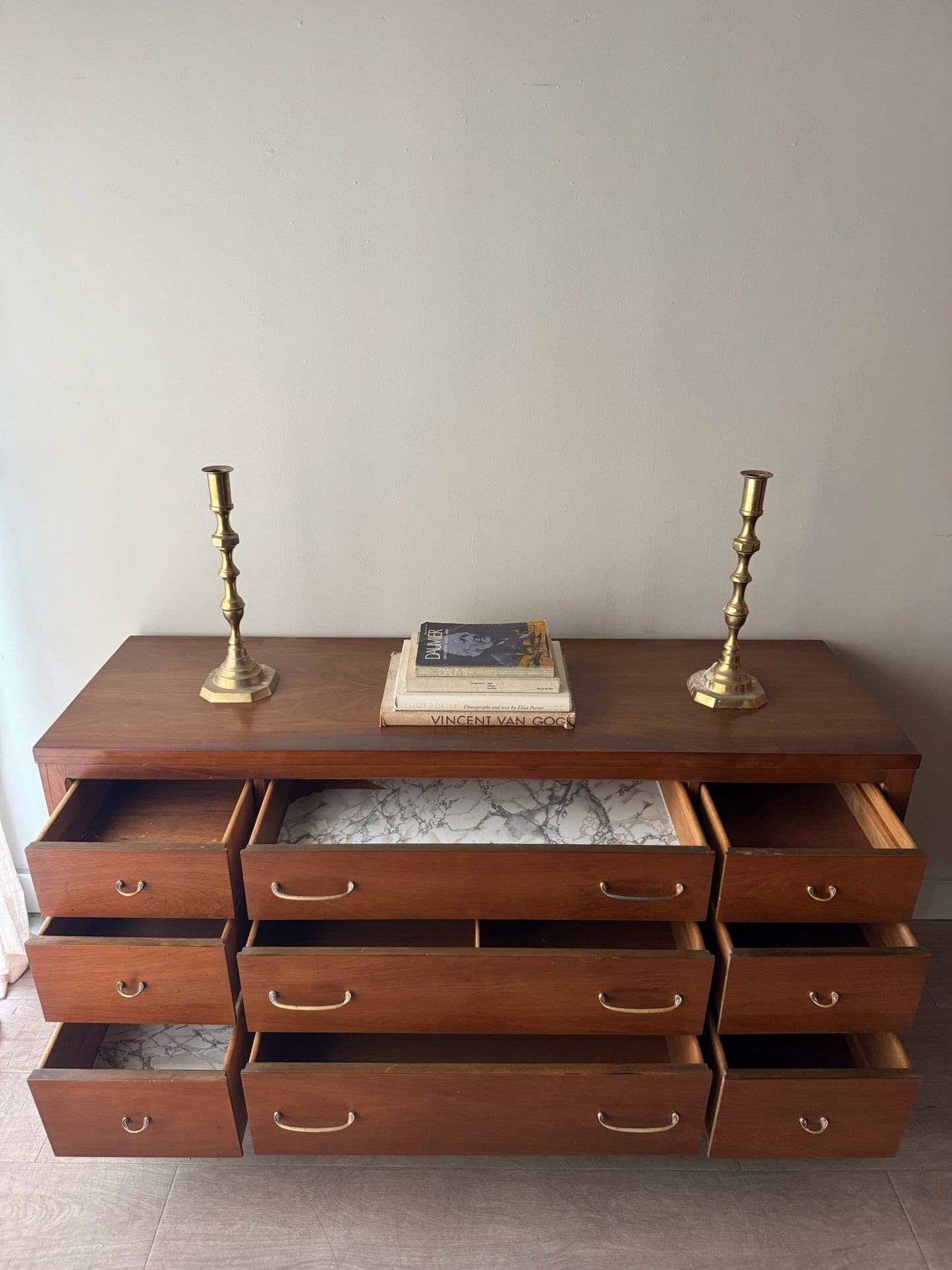 Walnut and brass dresser