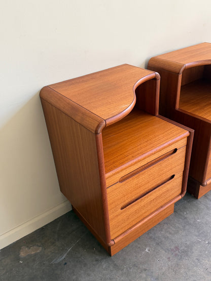 Sun Cabinet Co. teak nightstands. Sold as a pair.