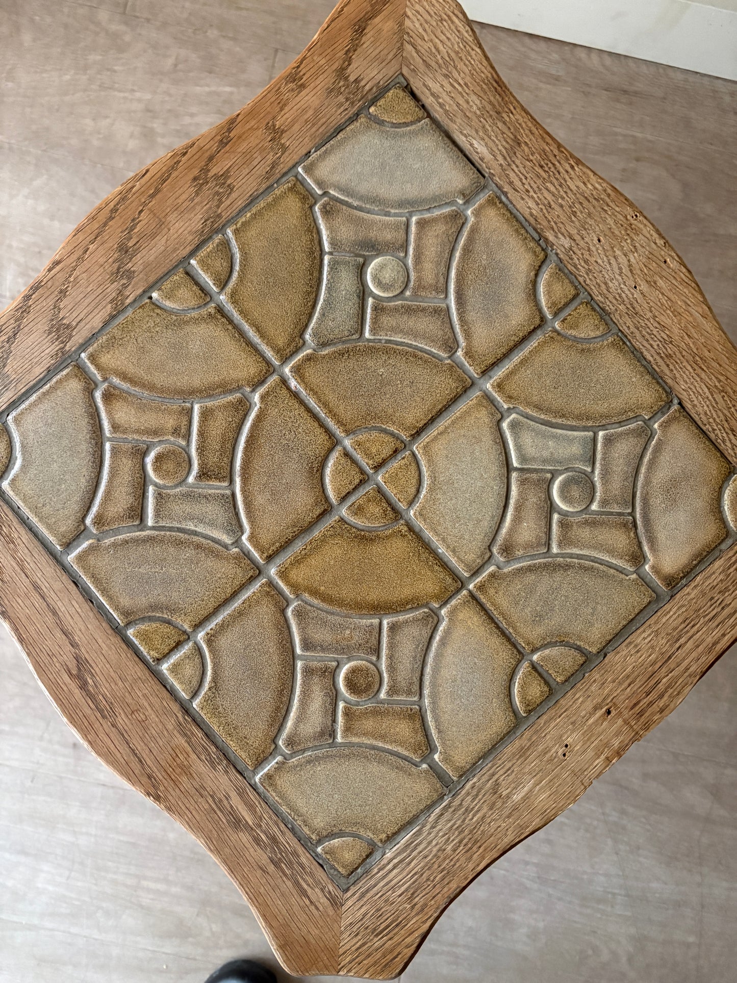 Danish oak & tile side table