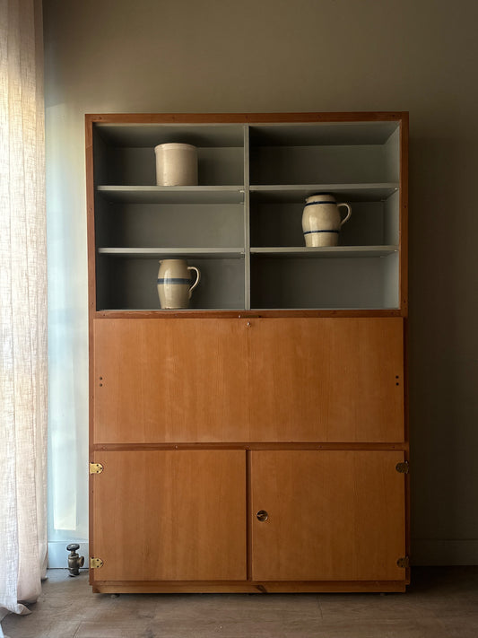 Swedish pine secretary bookcase cabinet