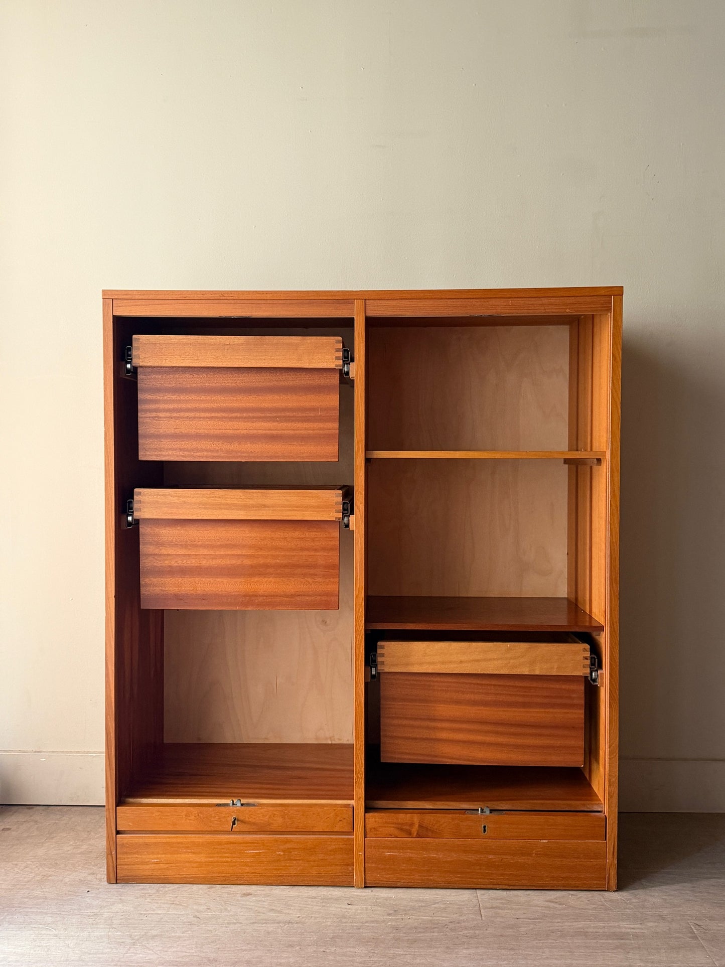 Danish teak tambour door filing cabinet