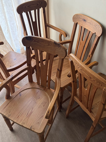 Scandinavian pine dining chairs. Sold in pairs.