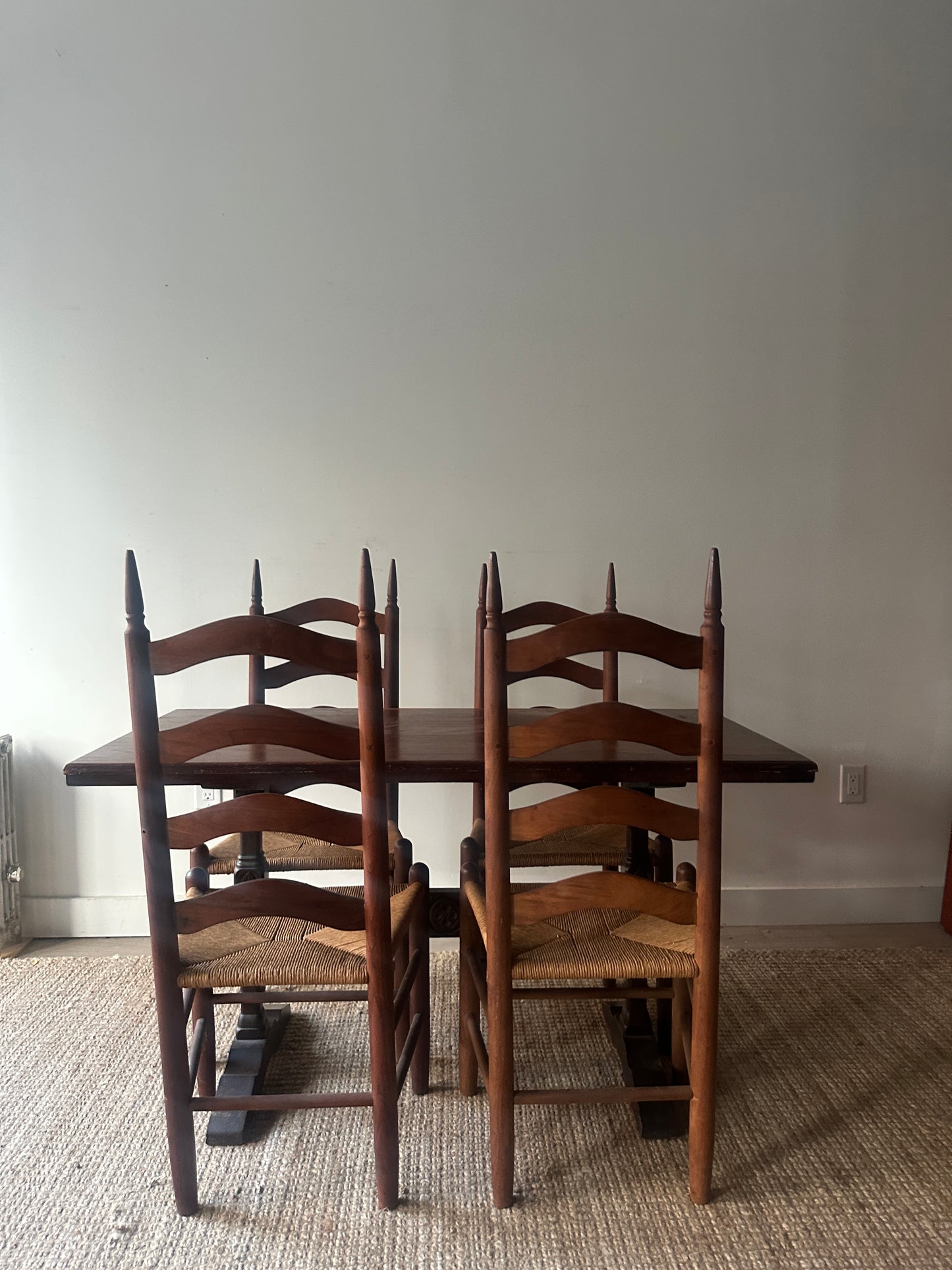 Carved oak trestle table