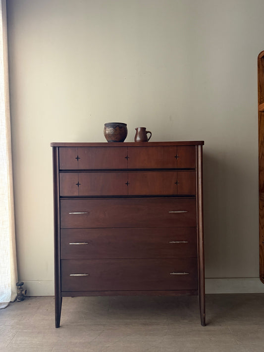 Broyhill walnut tallboy dresser
