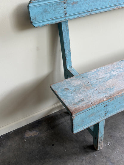 Blue painted pine bench