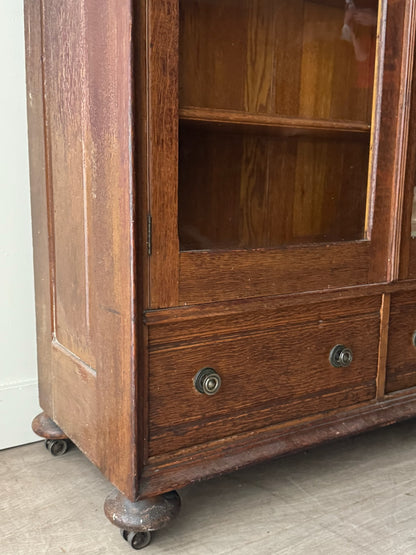 Golden oak display cabinet
