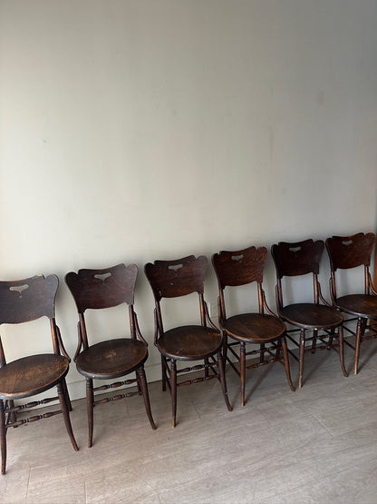 6 dark oak parlor chairs. Sold in sets of 2.