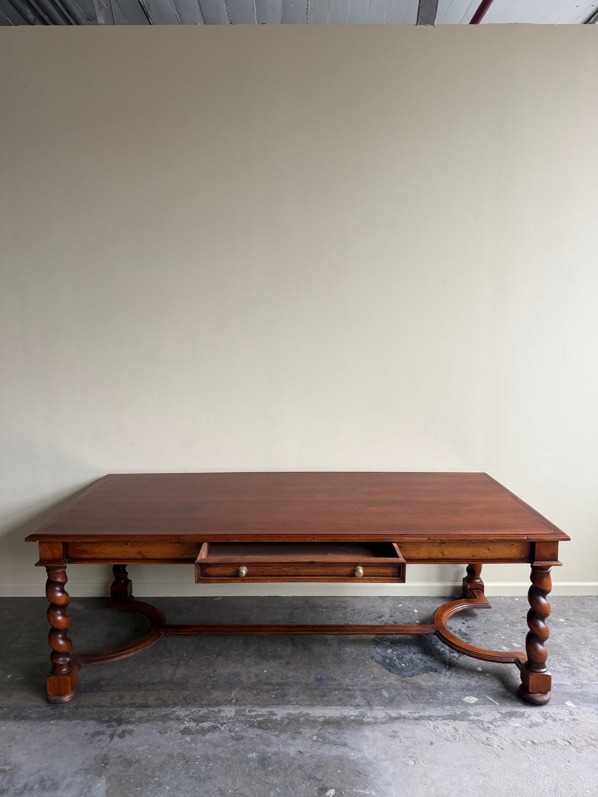 Walnut barley twist stretcher base refectory table