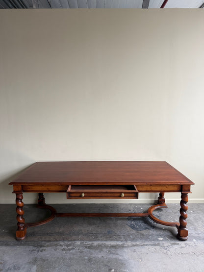 Walnut barley twist stretcher base refectory table