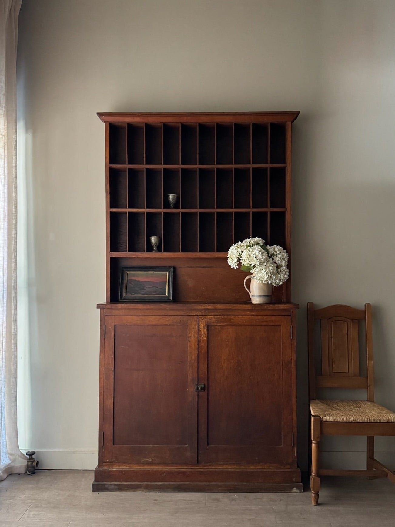 Oak stepback display cupboard