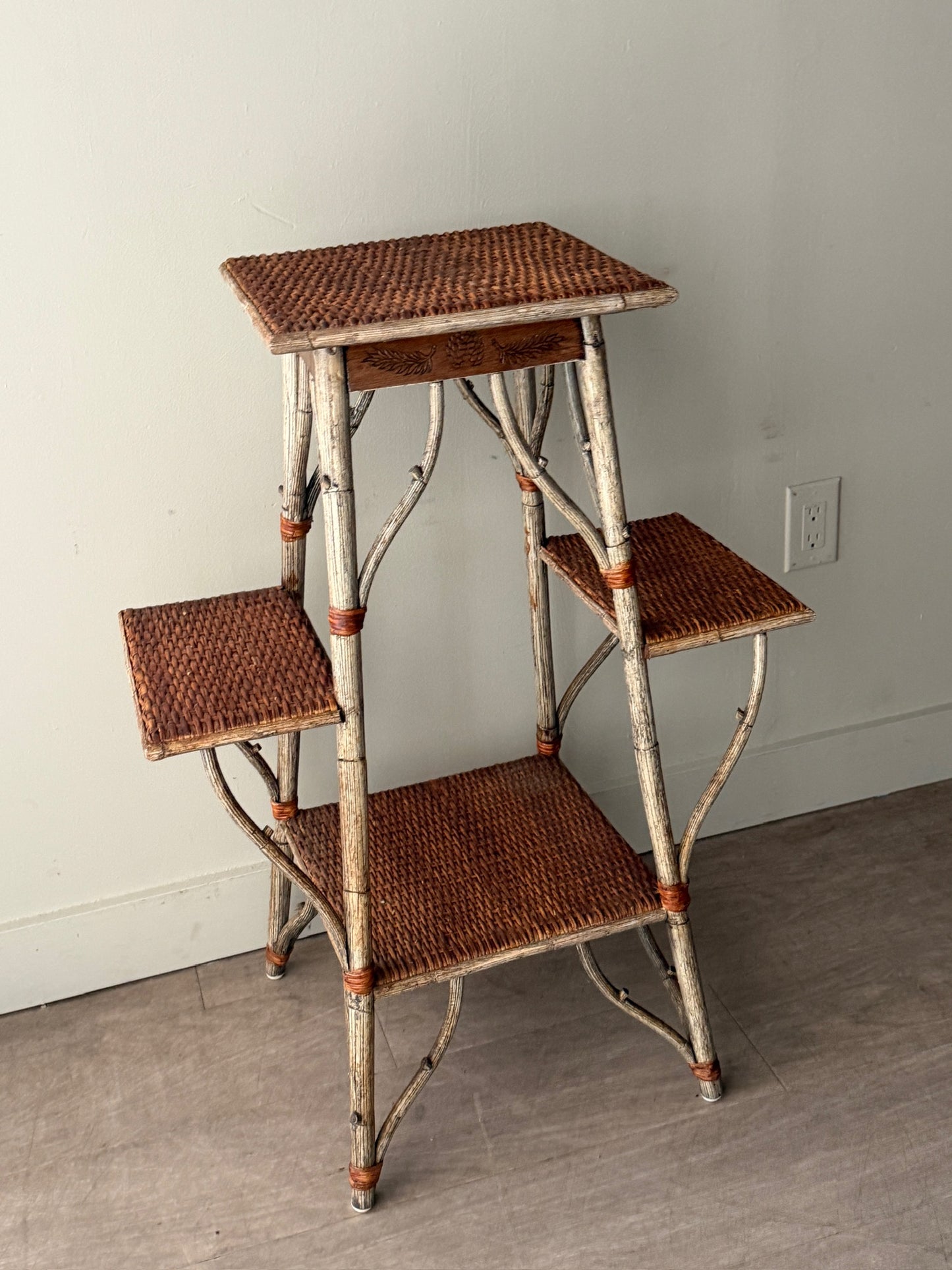 Tiered rattan plant stand