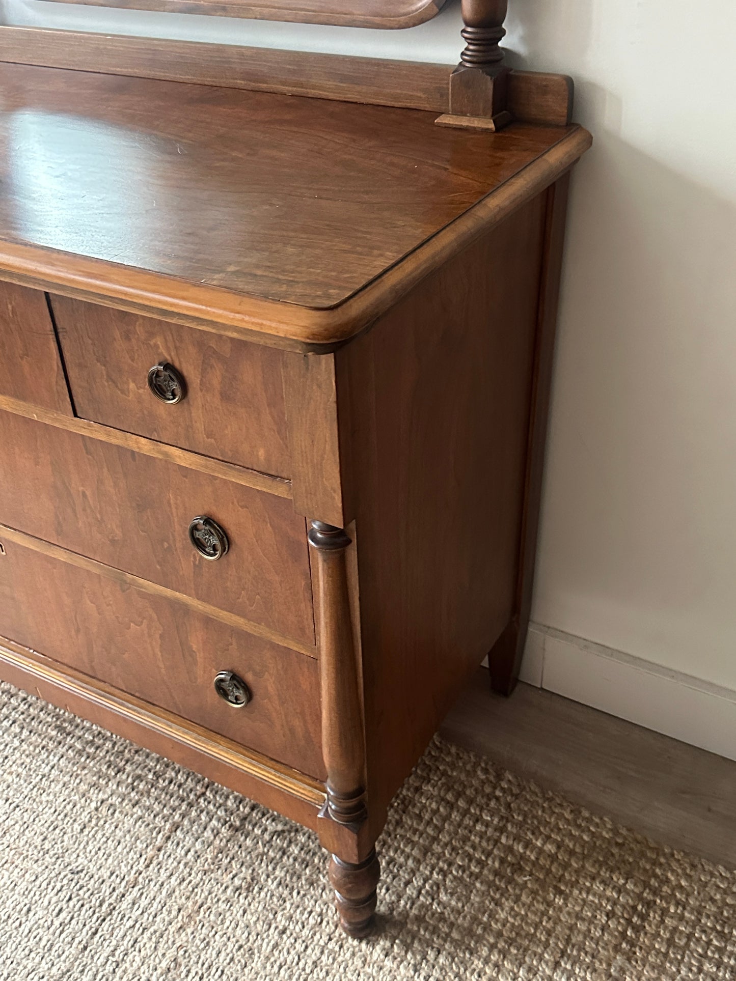 Depression walnut dresser and mirror