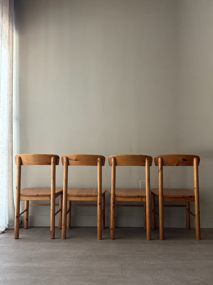 Danish pine dining chairs. Sold in pairs.