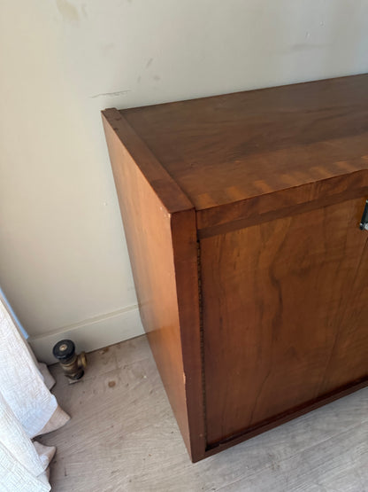 Walnut credenza with chrome pulls
