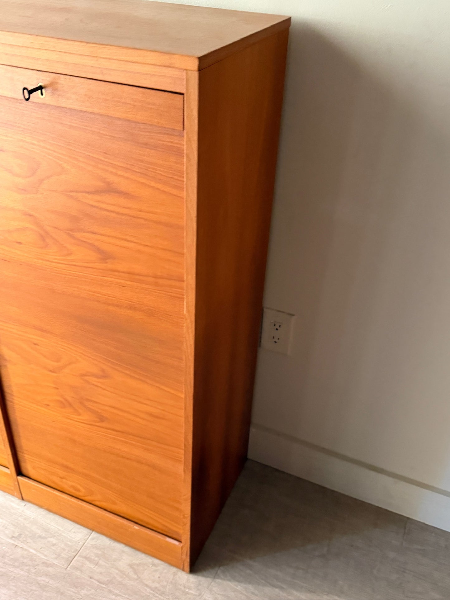 Danish teak tambour door filing cabinet