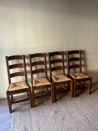 Walnut and rush chairs (set of 2)