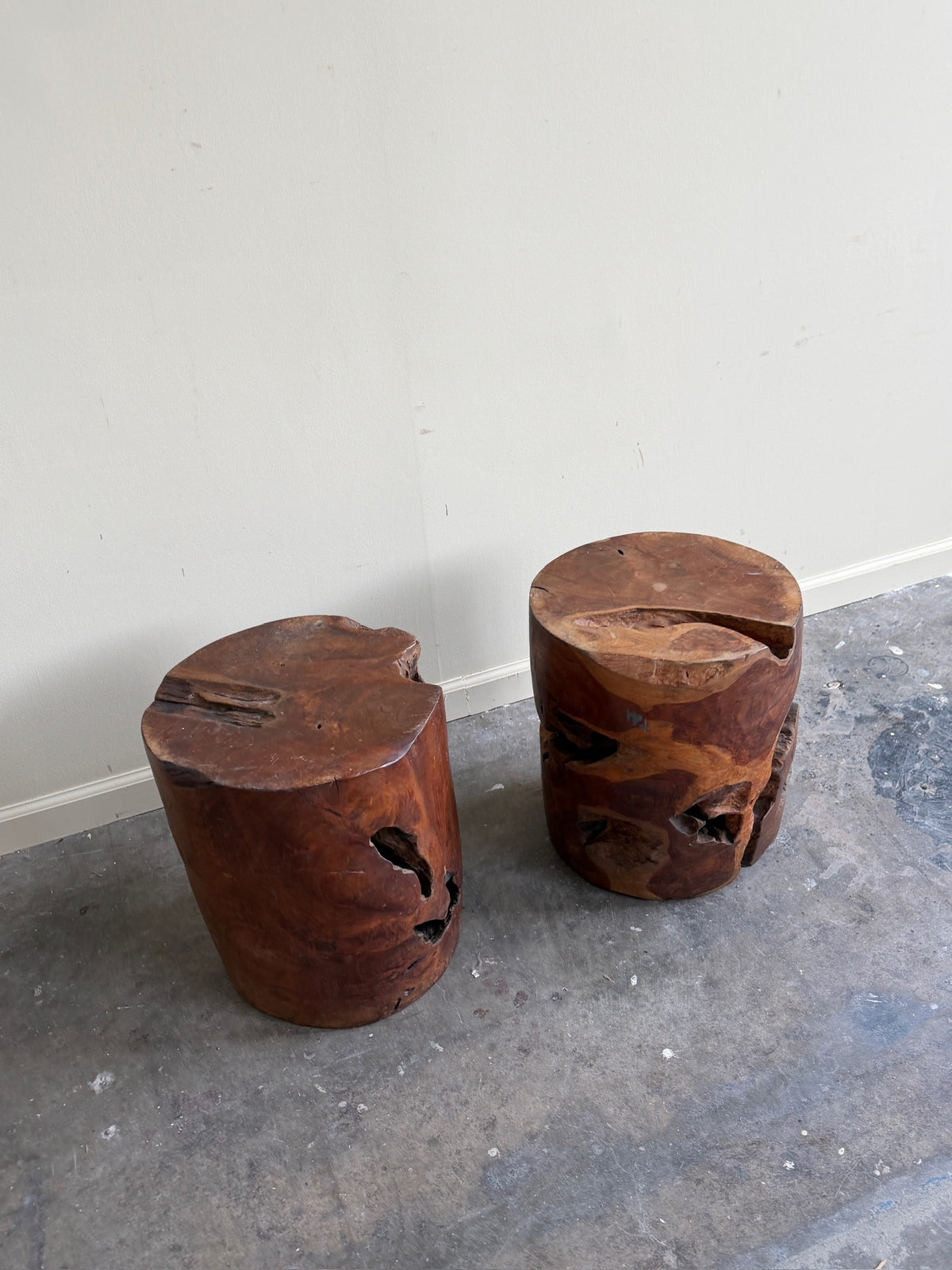 Walnut burlwood side tables. Sold individually.