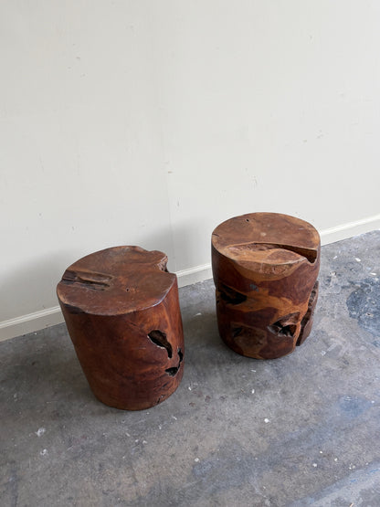 Walnut burlwood side tables. Sold individually.