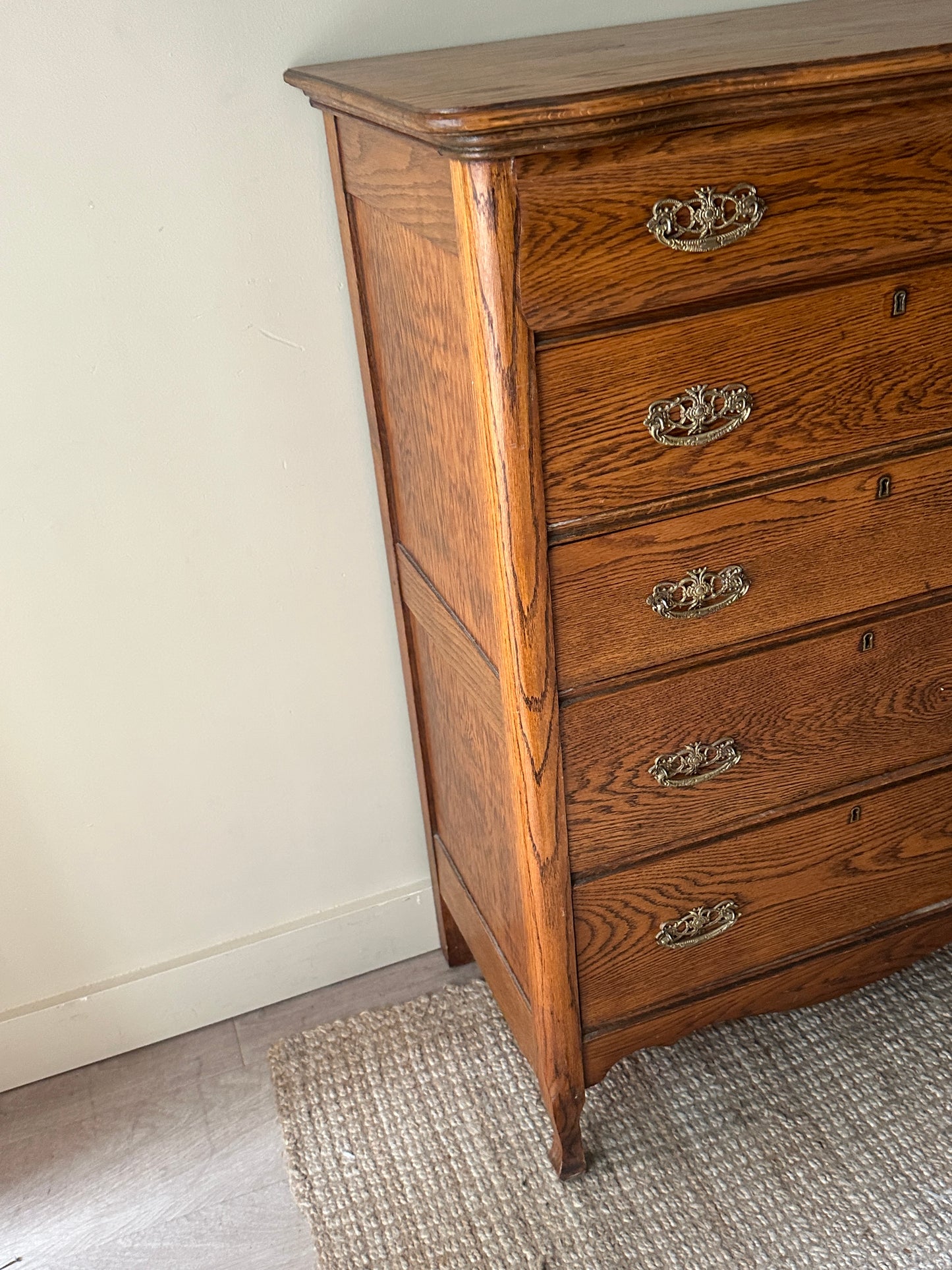 5 drawer tall oak dresser