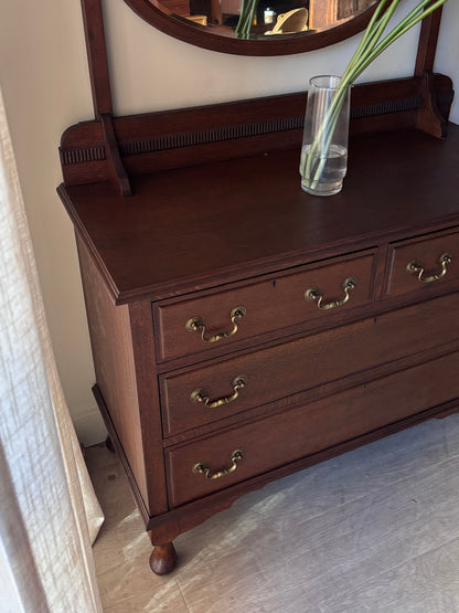 English Queen Anne oak dresser with mirror