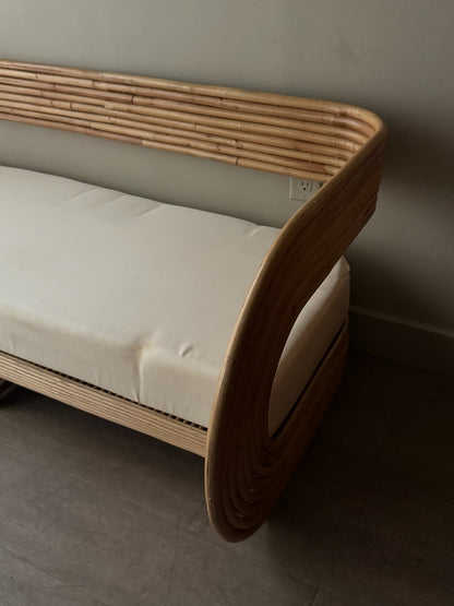 Rattan barrel back bench/sofa