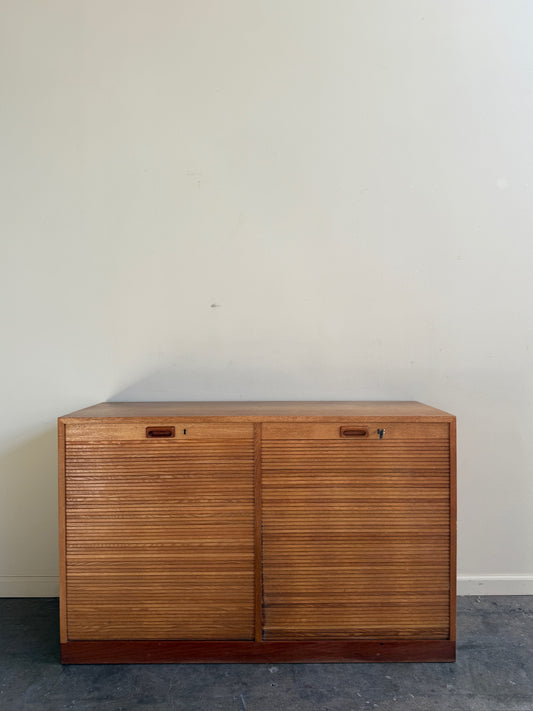 Danish oak tambour cabinet