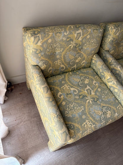 Directional green floral upholstered lounge chairs. Sold individually.