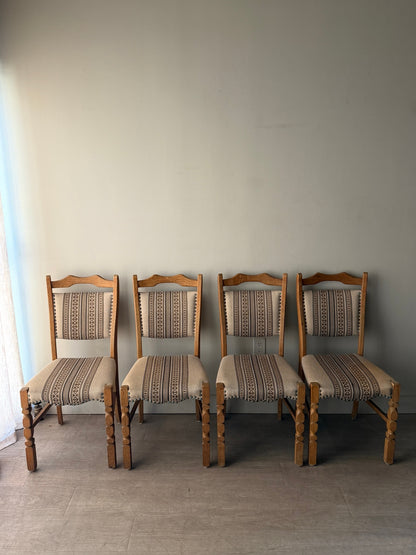 1970s Danish upholstered oak dining chairs. Sold as a set of 4.