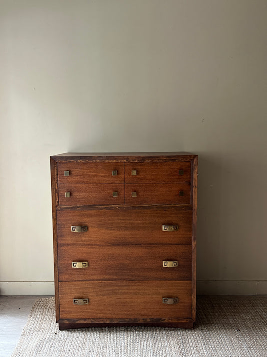 Pine tallboy with brass hardware