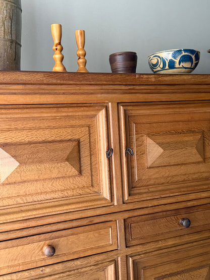 Brutalist Dutch oak two piece sideboard
