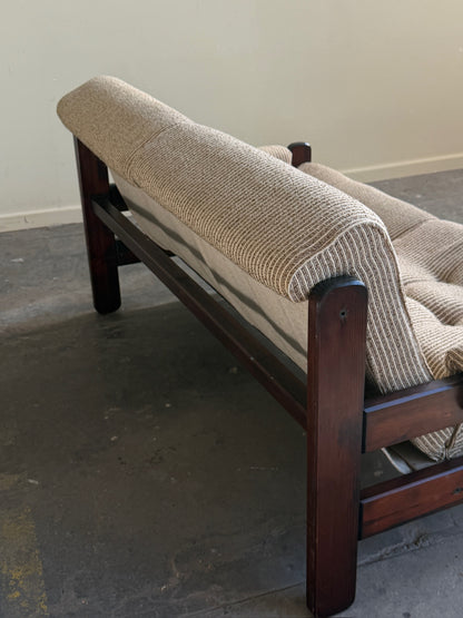 Danish mahogany sofa with striped wool upholstery