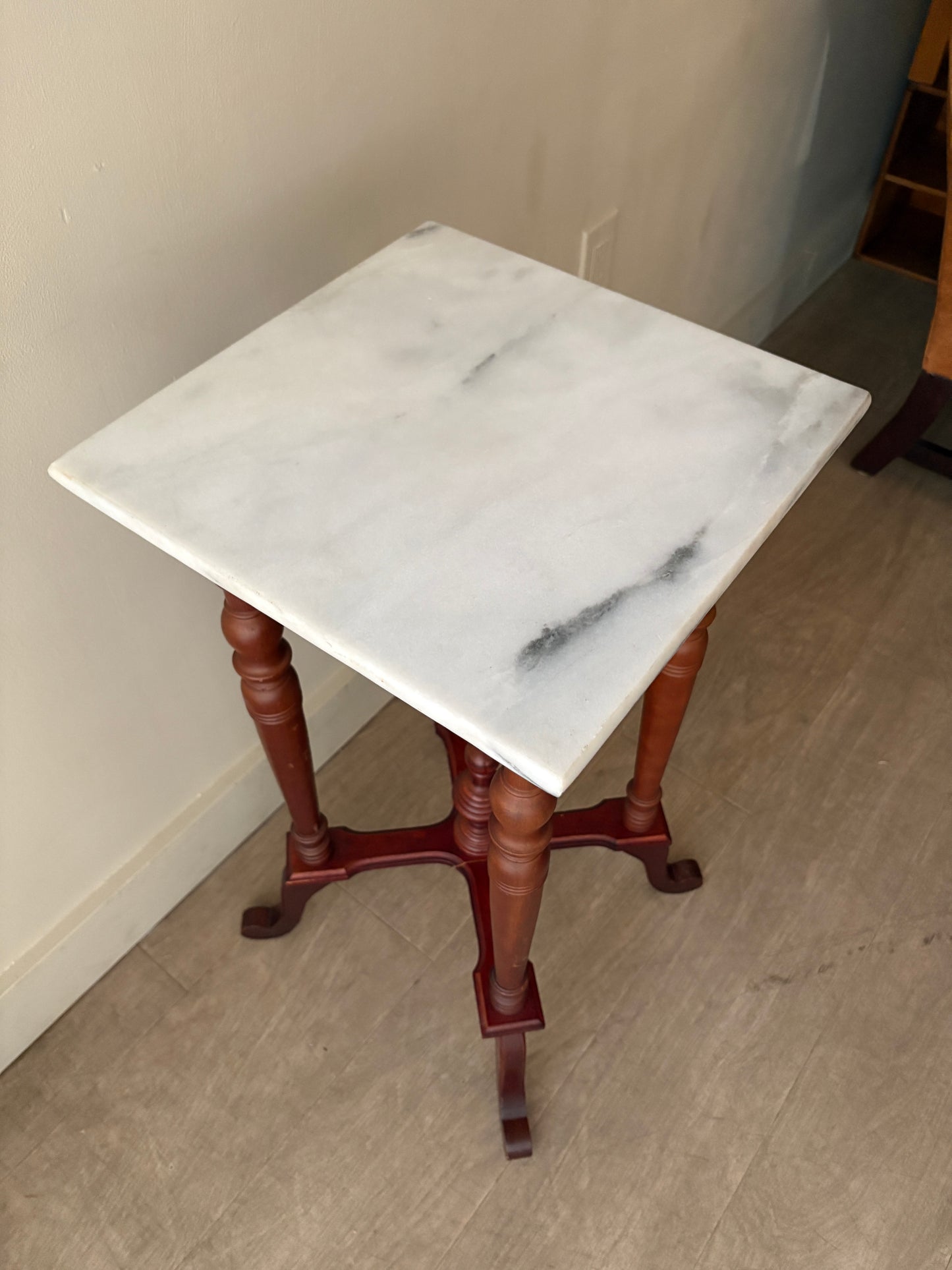 Marble top mahogany side table