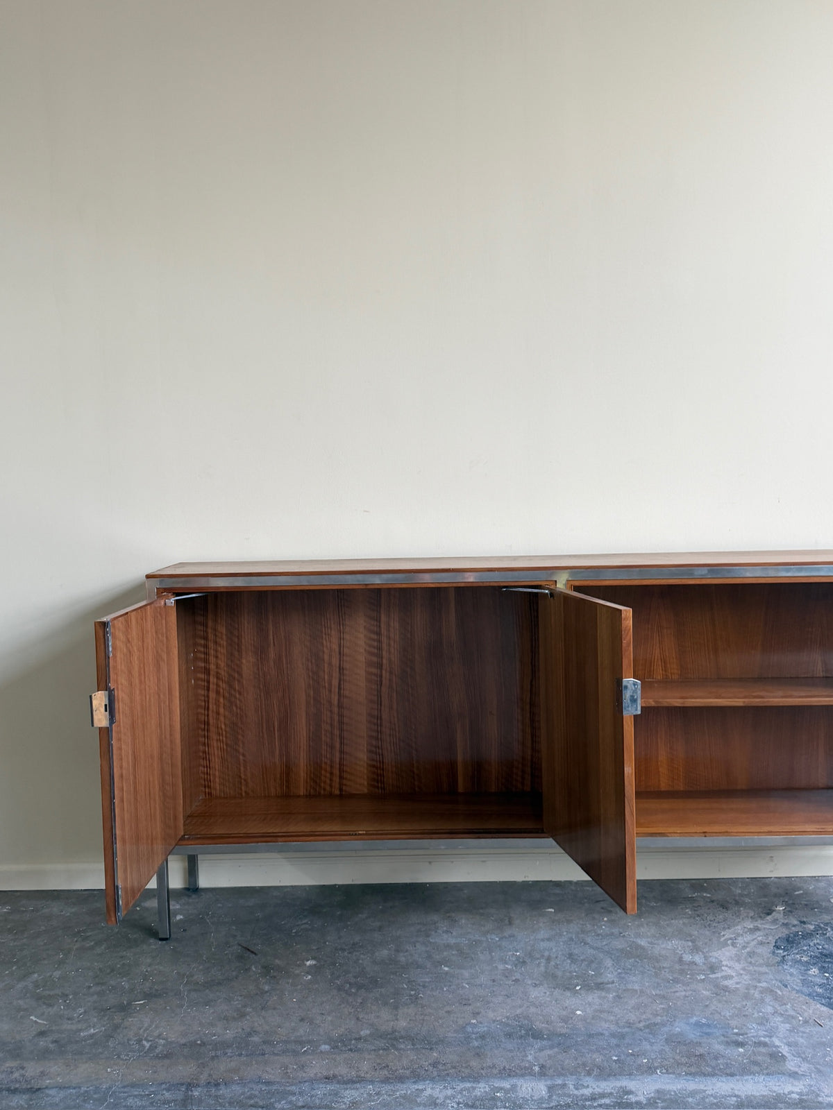 Nichols English bookcase with green vinyl doors