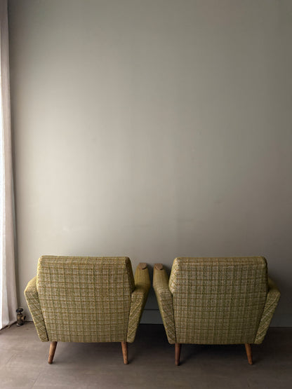 Green plaid Danish lounge chair