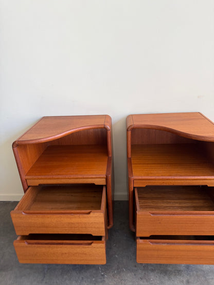Sun Cabinet Co. teak nightstands. Sold as a pair.