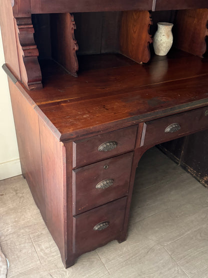 Victorian walnut two piece desk
